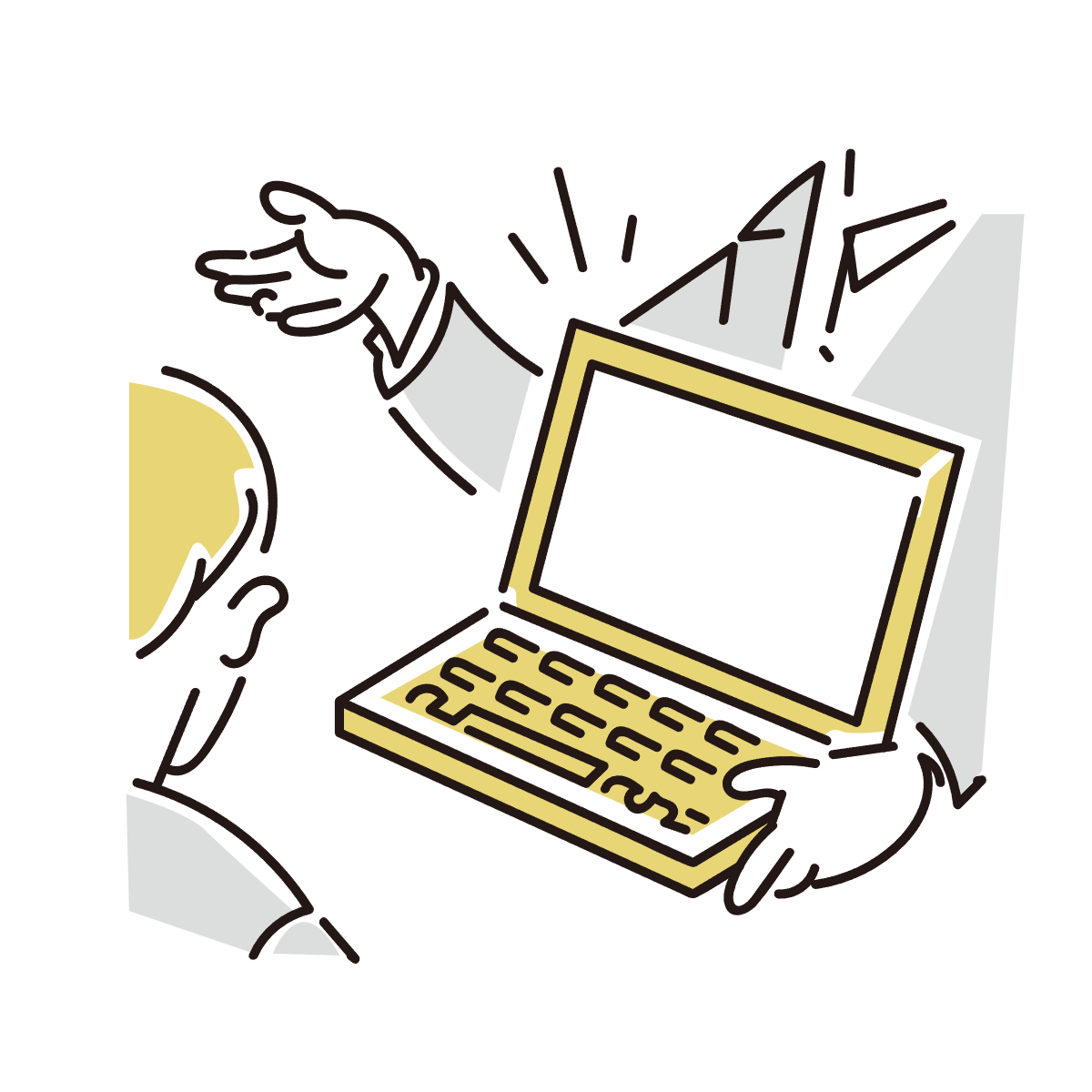 パソコンの画面を見せてご案内するイラスト