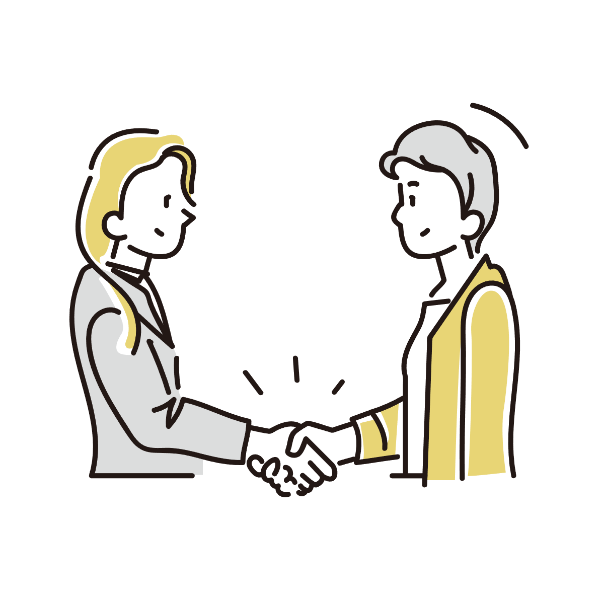契約成立の握手を交わす男性と女性のイラスト