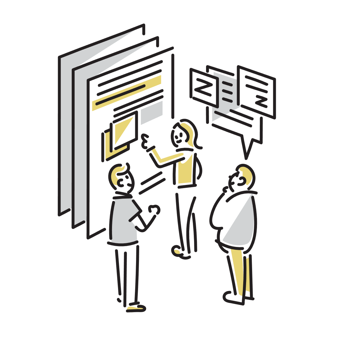 資料を吟味するグループのイラスト